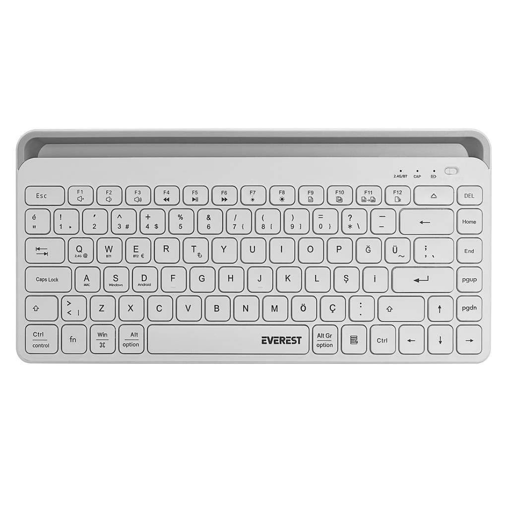 Everest KB-BT66 Beyaz 2.4G+BT1+BT2 üçü bir arada 3 in 1 Q Kablosuz kla