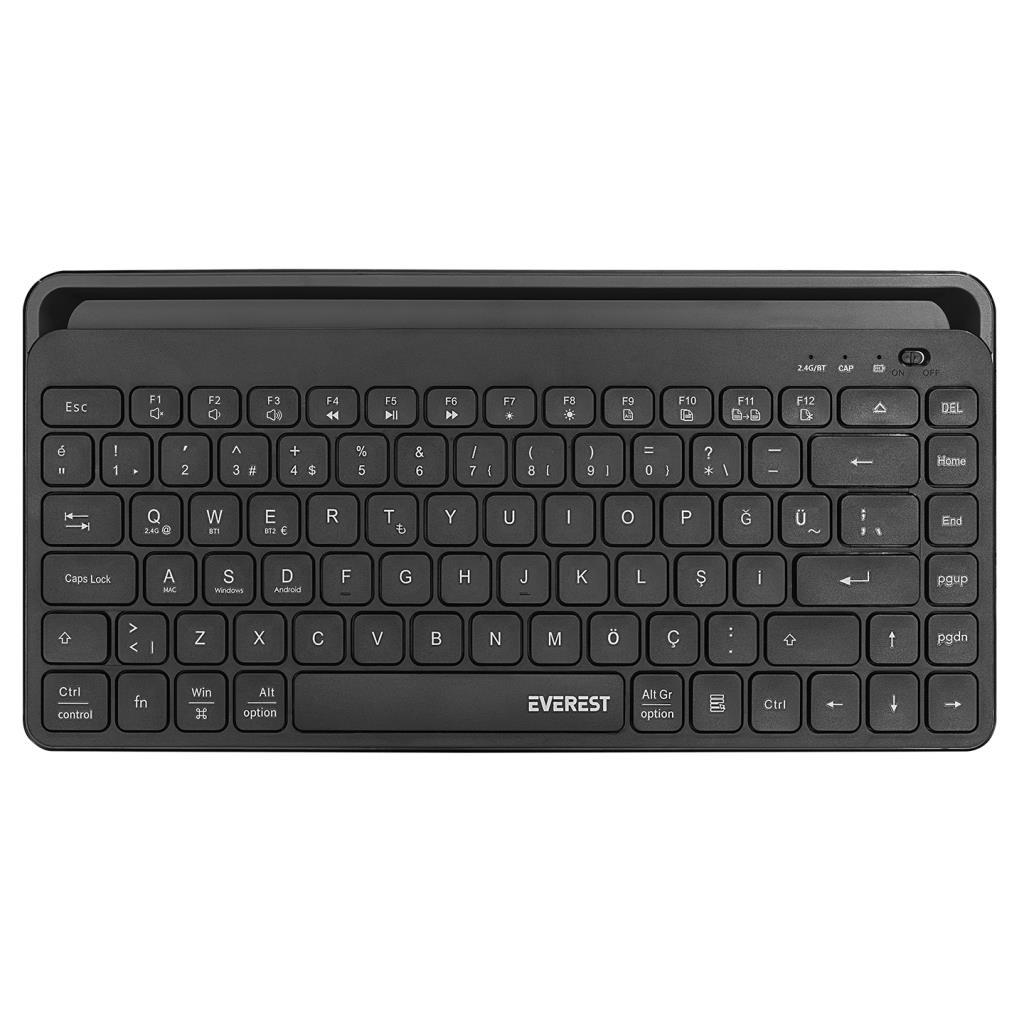 Everest KB-BT66 Siyah 2.4G+BT1+BT2 üçü bir arada 3 in 1 Q Kablosuz kla