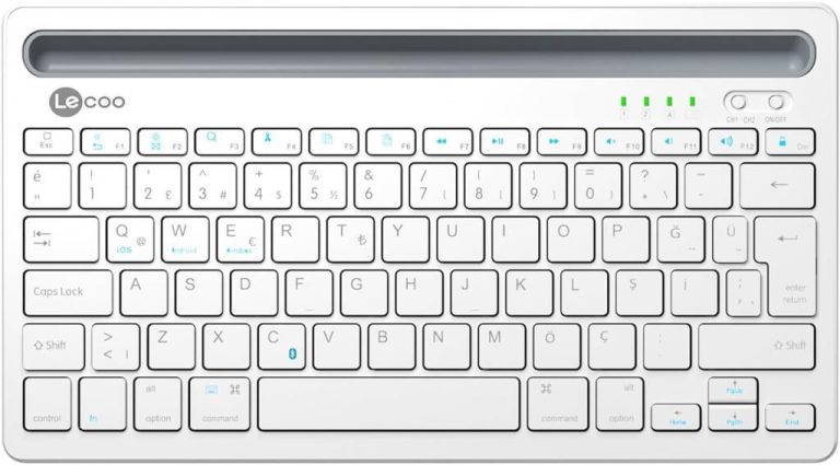Lecoo BK100 Wireless Bluetooth Standlı Kablosuz Şarjlı Klavye Beyaz