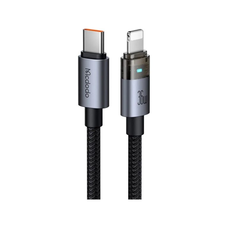 CA-6940 Type-C To Lightning 36W 1.2m Şeffaf Kablo Şarj Işıklı