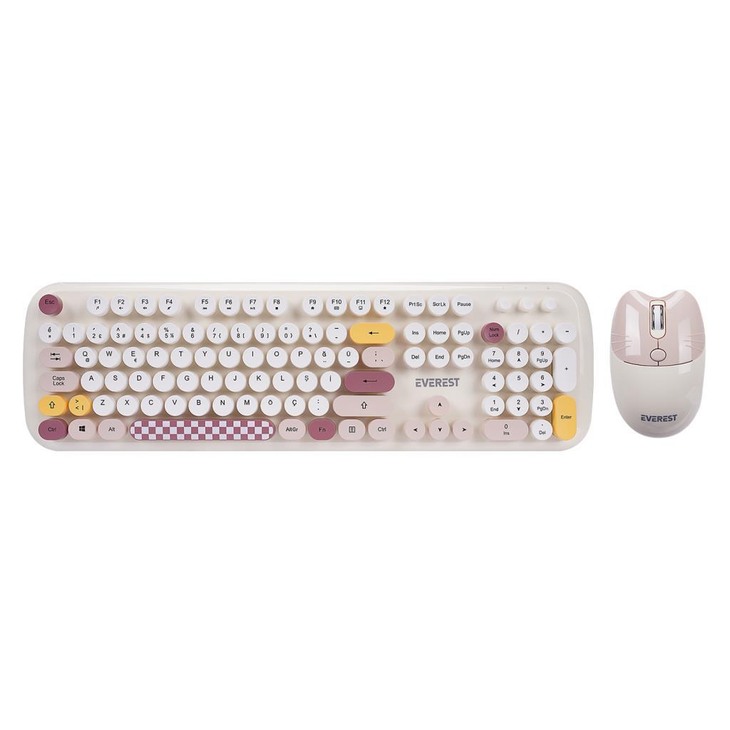 KM-6284 WHISKER Renkli Tuşlu Bej Kablosuz Q Klavye + Mouse Set